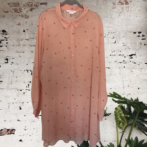 In every story peachy pink sheer chiffon floral print tunic Blouse 3 X